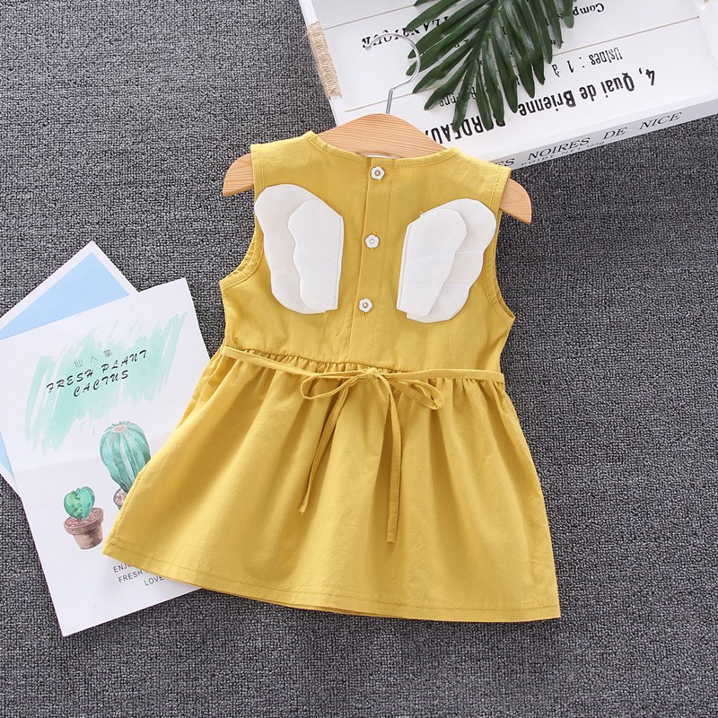Baju Dress Anak Perempuan Angel polos lengan pedek style kasual gaun bayi cewek import-5