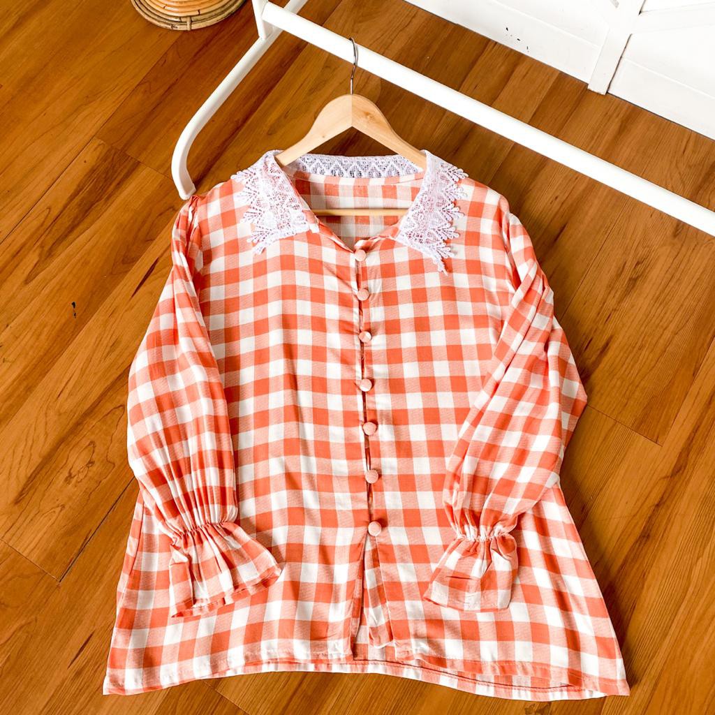 DISKON SOFIA PLAID SHIRT - kemeja korea / korean style / shirt korea / kemeja hits / kemeja kekinian