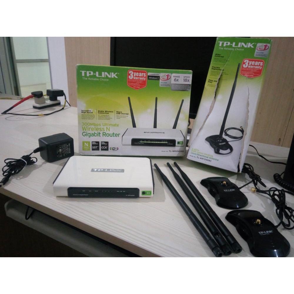 TP Link WR1043ND Wireless N Gigabit Router USB plus Antena Omni ANT2408C support DDWRT ex Singapore