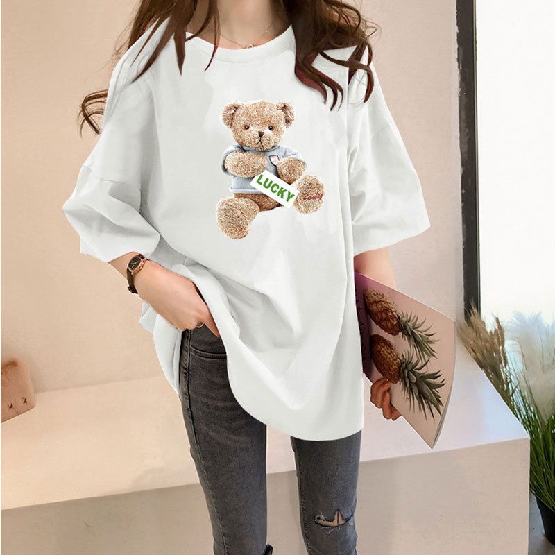 THISTLE - Oversize Tee Tshirt Wanita Model Longgar Motif Bear Lucky