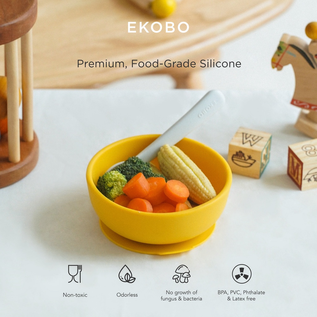 EKOBO Silicone Suction Bowl Set of 2 (Isi 2) | Mangkok Silikon Bayi Suction Bowl Mangkok Tempat Makan Bayi Anti Tumpah