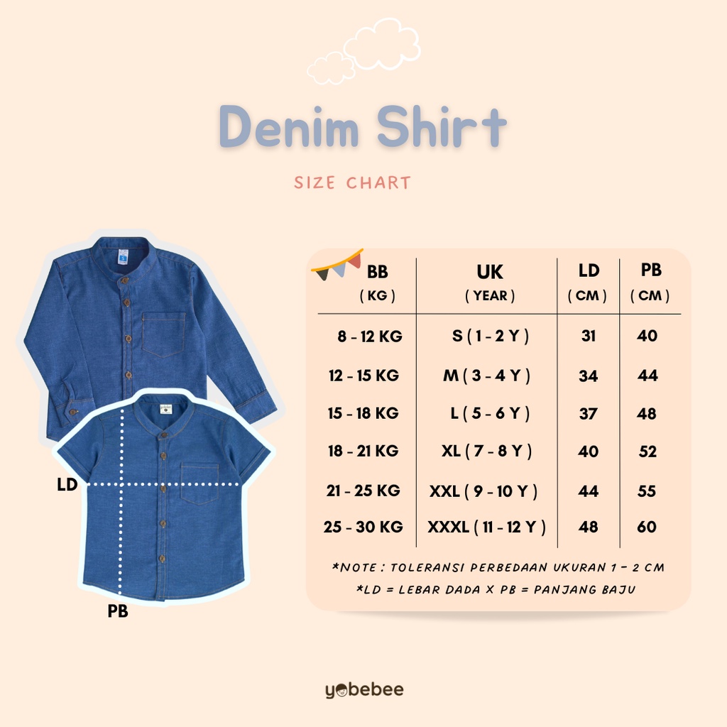 Yobebee Kemeja Katun Denim Tangan Pendek Anak Laki Laki Usia 2 4 6 8 10 12 Tahun Baju Atasan Kids Polos Remaja Tanggung Boy Shirt Model Casual Formal Kemeja Chiangi Kerah Anak Cowok