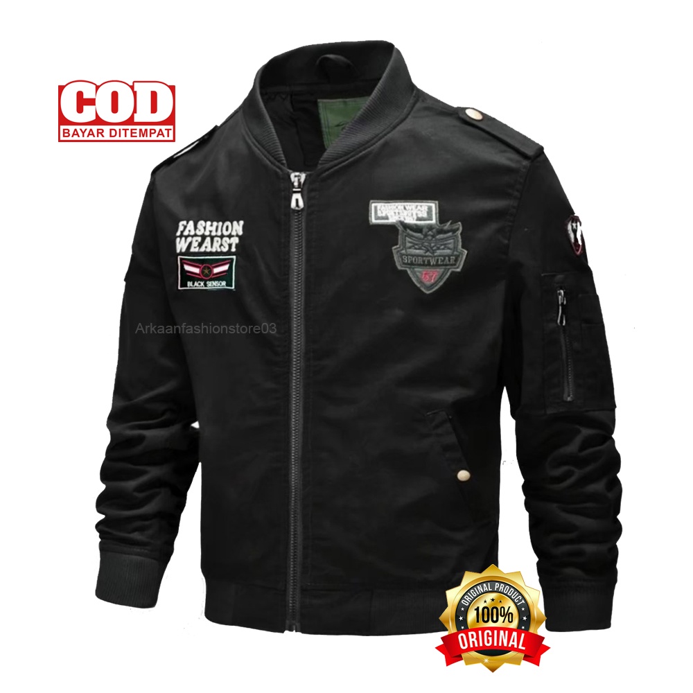 AKN -  Jaket Bomber Pria Kanvas Aragon Montain / Jaket Motor Cowok Terbaru Casual Canvas Klasik Premium  Full Bordir Original