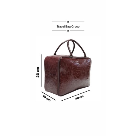 Travel Bag Kulit Premium Motif Croco / Tas Travel Kulit Waterproof / Tas Koper / Tas Traveling / Tas Pakaian  Pakai Kantong Di Dalam Dan Pakai Gesper “40x26x16 cm