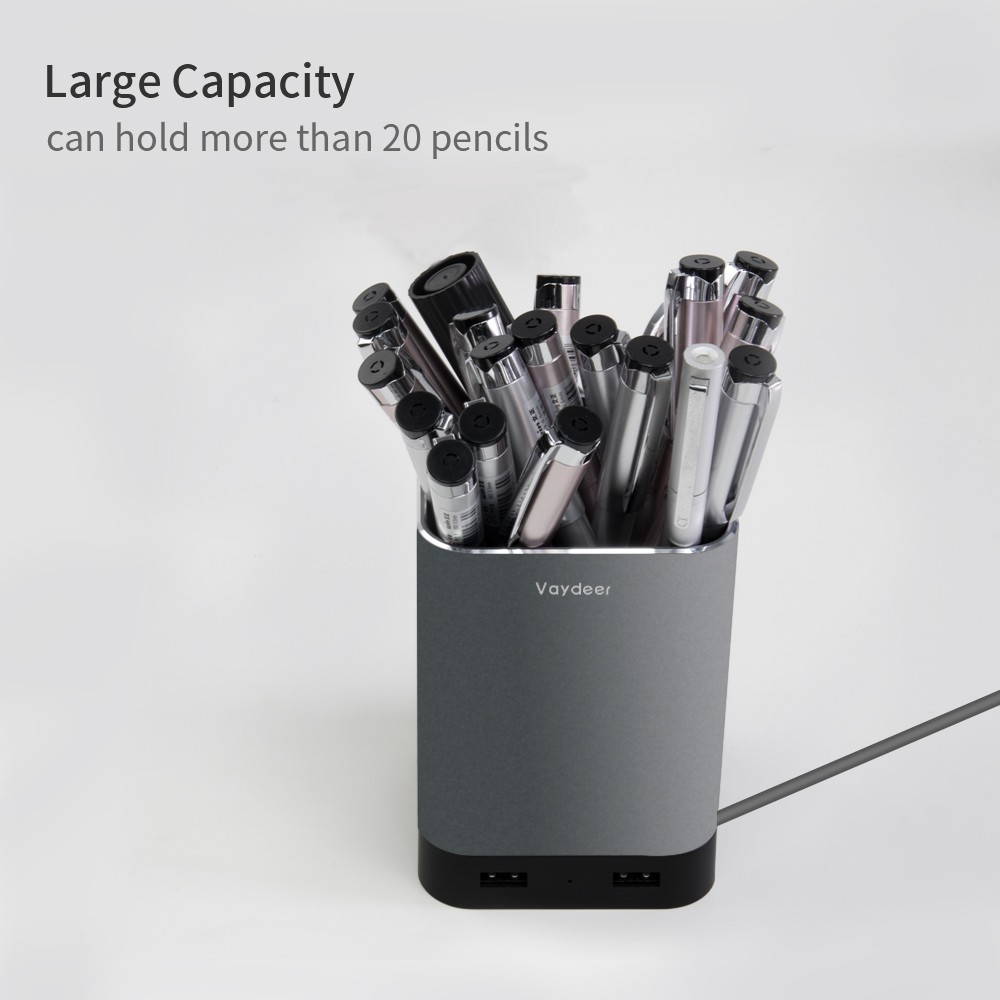 Triple W Desk Holder USB Charging Alumunium Tempat Pulpen Organizer