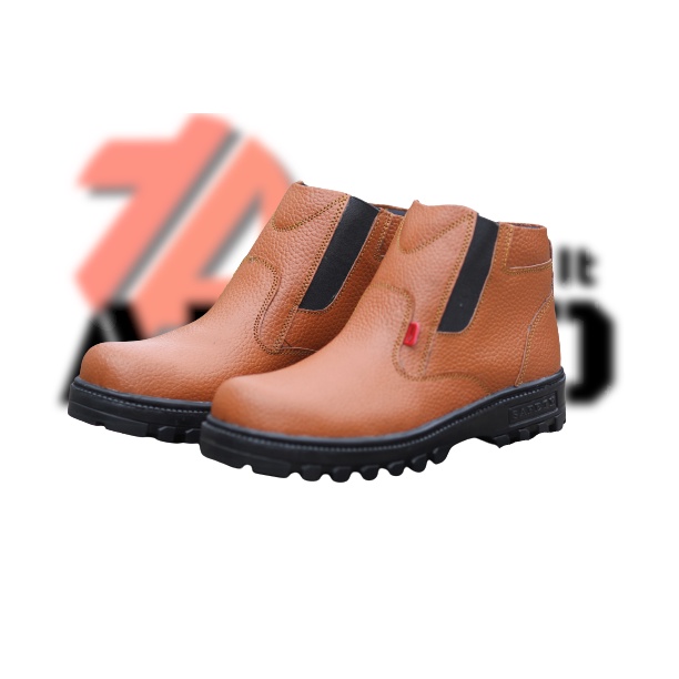 Sepatu Safety Model King Pendek Elastis Pria Ujung Besi Kulit Sapi Asli Safety Shoes Pria Kerja Proy