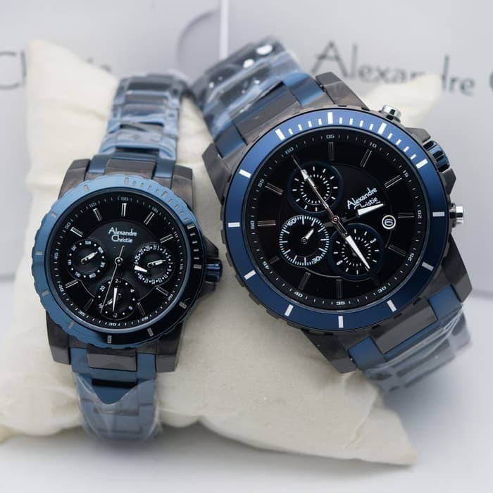 Jam Tangan Couple Alexandre Christie AC 6141 Blue Black Original