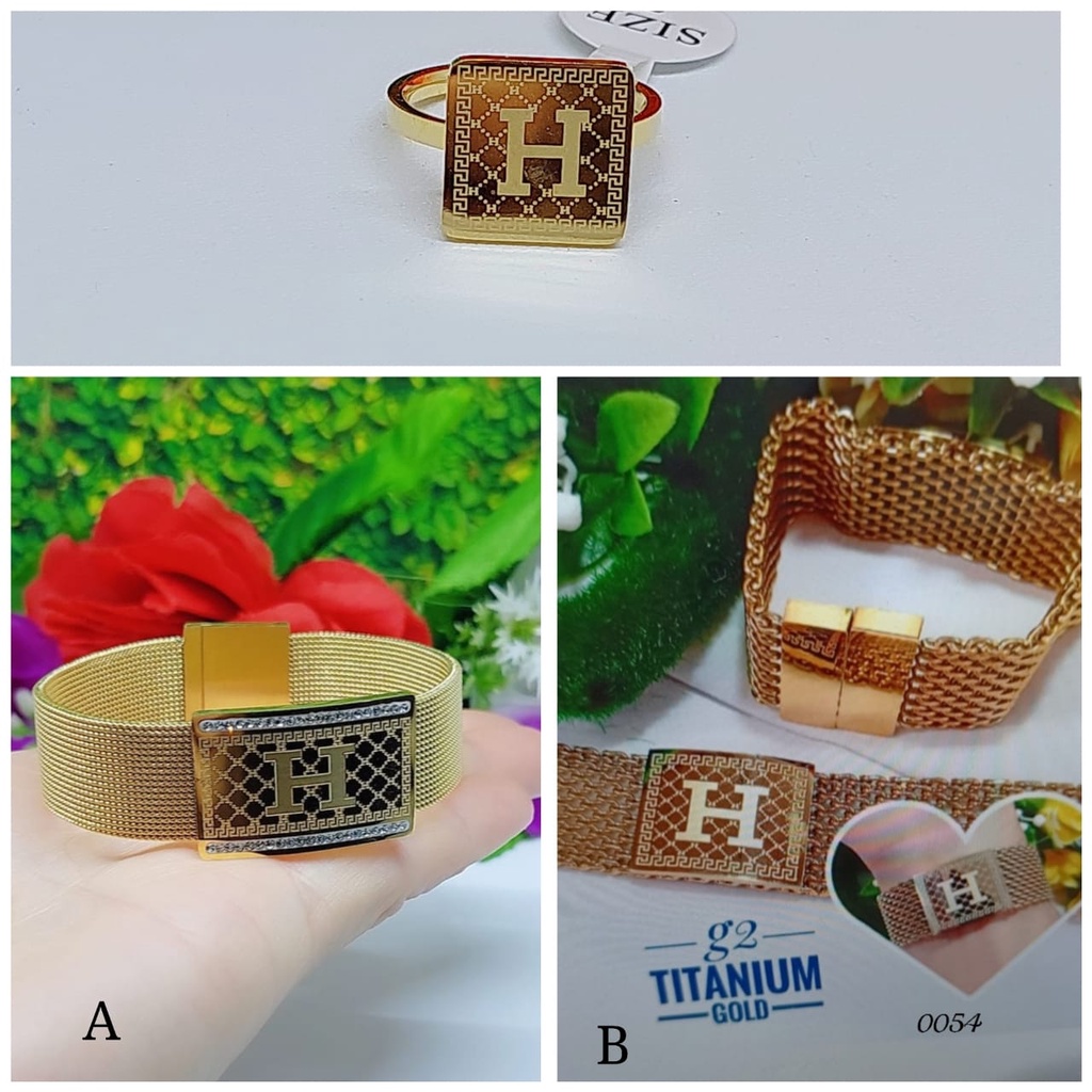 Set titanium gelang dan cincin perhiasan fashion A,B