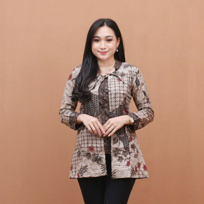 Batik wanita ASJ SA HRB026 Kenongo Kemeja Tosca Pendek - Batik wanita seragaman Kantor terlaris....-Model 5