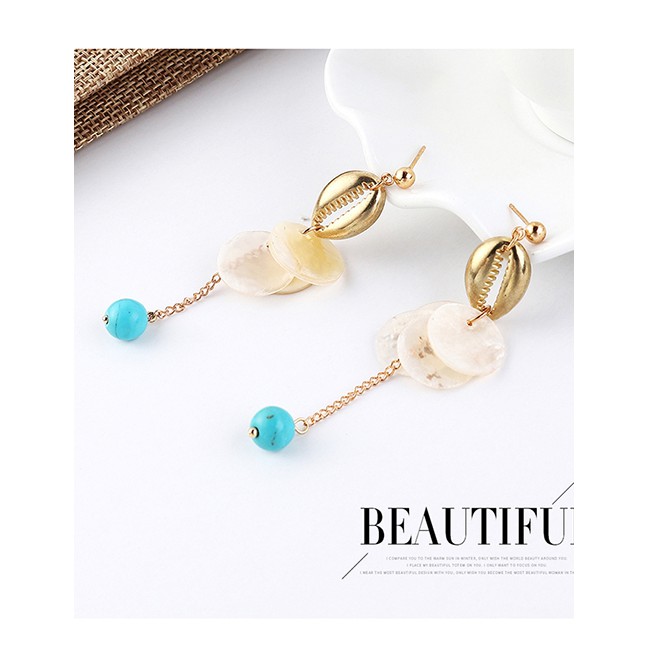 LRC Anting Tusuk Fashion Gold Alloy Shell Tassel Earrings Y61845