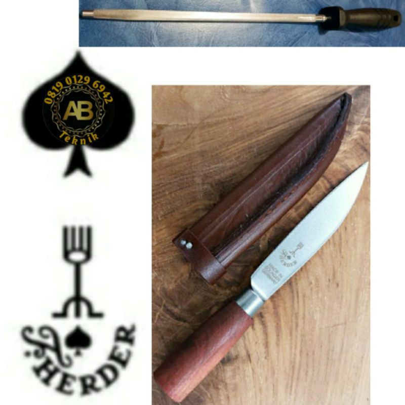 Pisau cap garpu original 8 Inch + sarung + Stik pengasah 10" HRC-6 Original