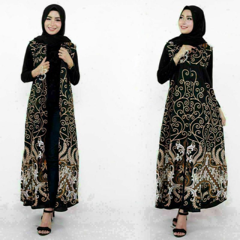 LONGCARDY BATIK WANITA CARDIGAN OUTER MONOKROM BAJU PEREMPUAN SERAGAM KEREN