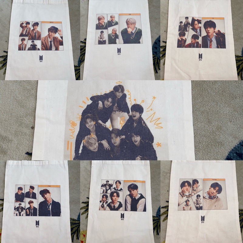 TOTEBAG TAS TOTE BAG BTS MOTS 7 RM JIN SUGA JHOPE JIMIN V JUNGKOOK BLACU