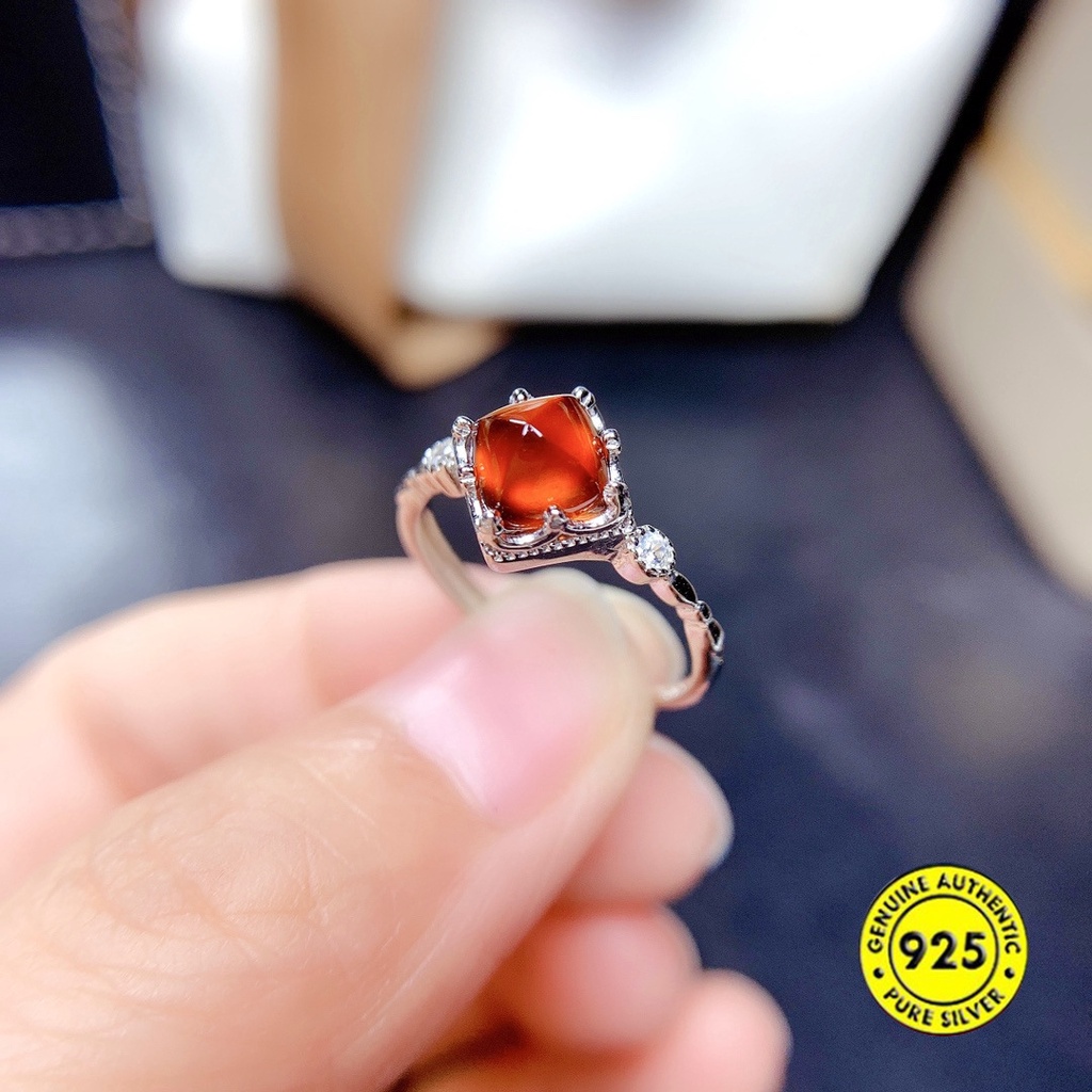 Cincin Batu Permata Garnet Alami Model Terbuka Adjustable Untuk Wanita