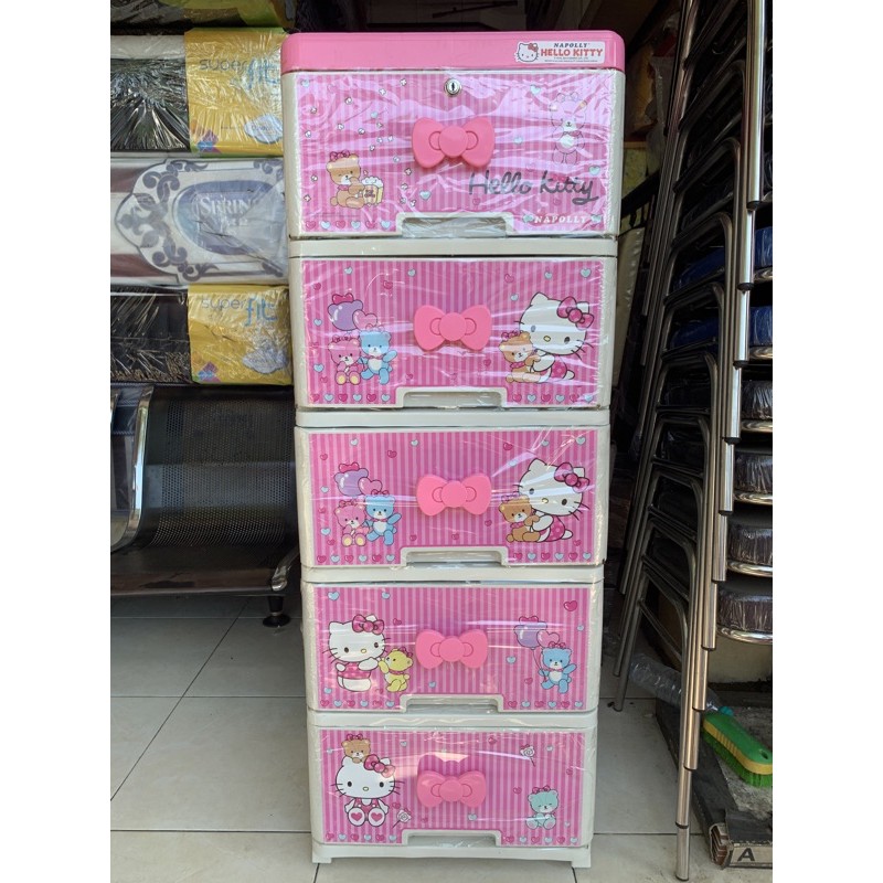 Drawer 5 Susun Hello Kitty Sanrio Ribbon 3D (laci plastik / lemari plastik)