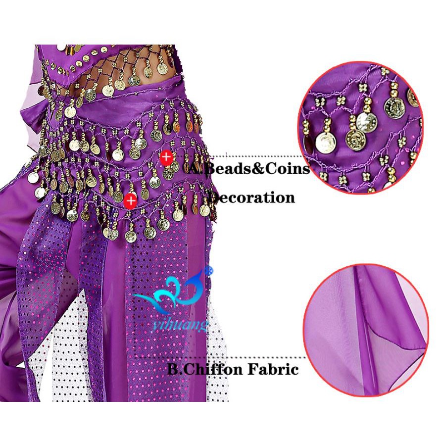 Belly Dance Belt Sifon Chifon Set Selendang Tari Perut Senam Koin Emas Pinggul Hip Scarf Dance Gold Coin Zumba