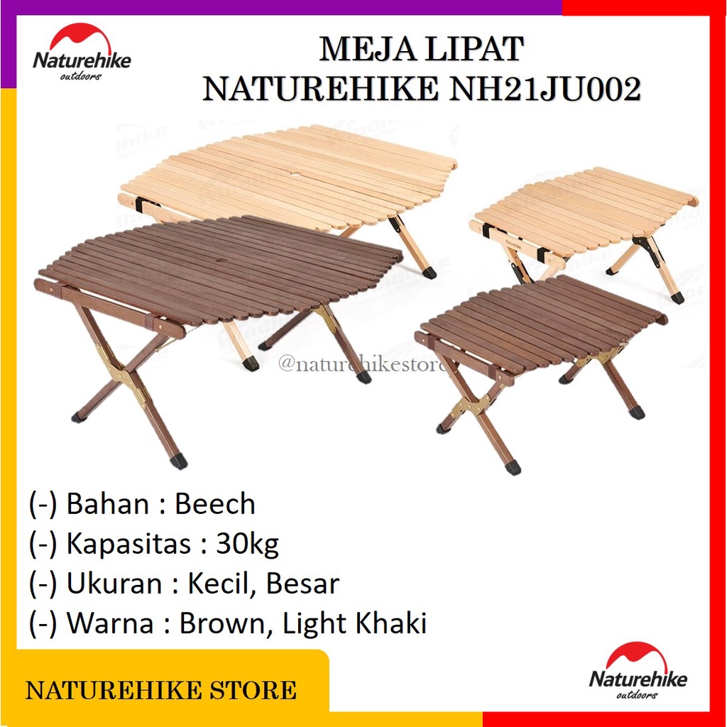 Meja Lipat Folding Table Foldable Camping Outdoor Gunung Hiking Walnut Solid Wood Egg Roll Naturehik