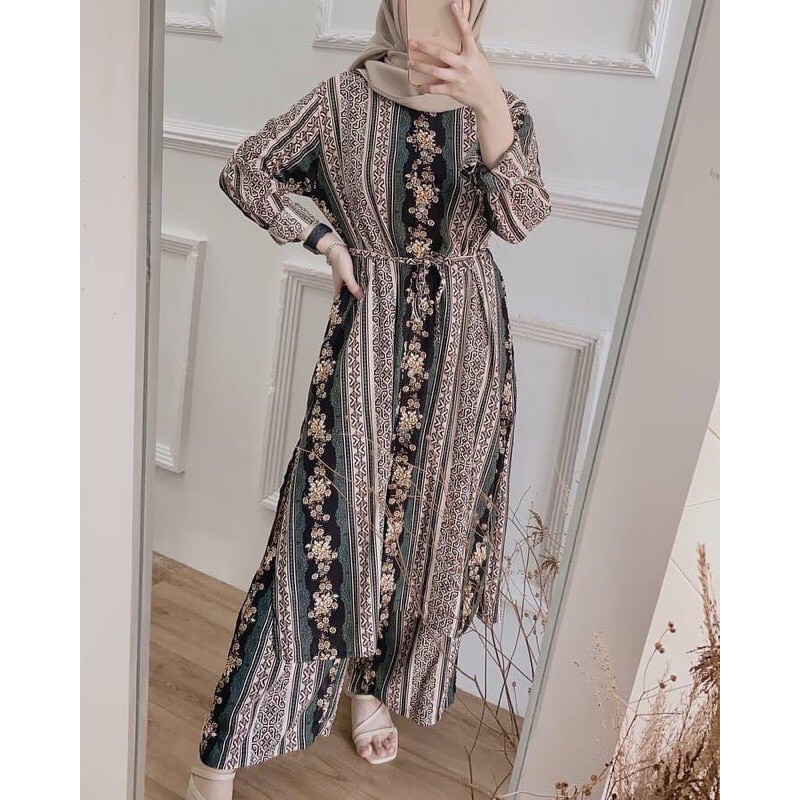 ENRIKA SET MOTIF ETNIK SETELAN WANITA ETHNIC ONESET DAILY FULL KANCING RAYON VISCOSE CELANA WANITA