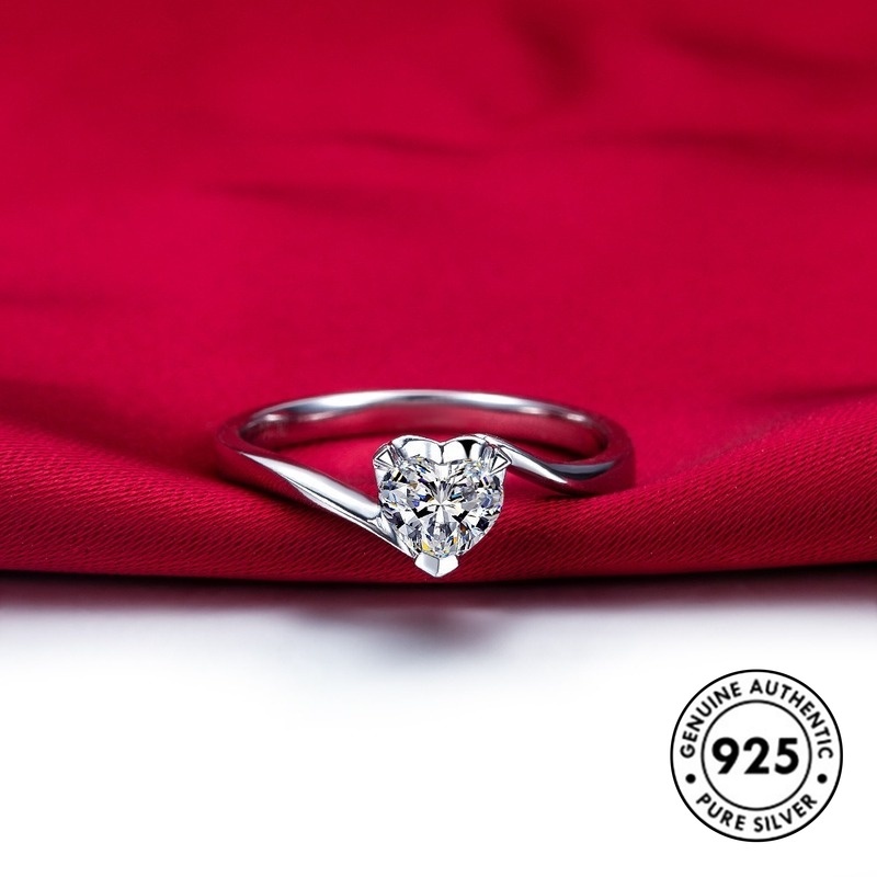 Cincin S925 Silver Bentuk Hati Aksen Berlian Gaya Klasik Untuk Wanita