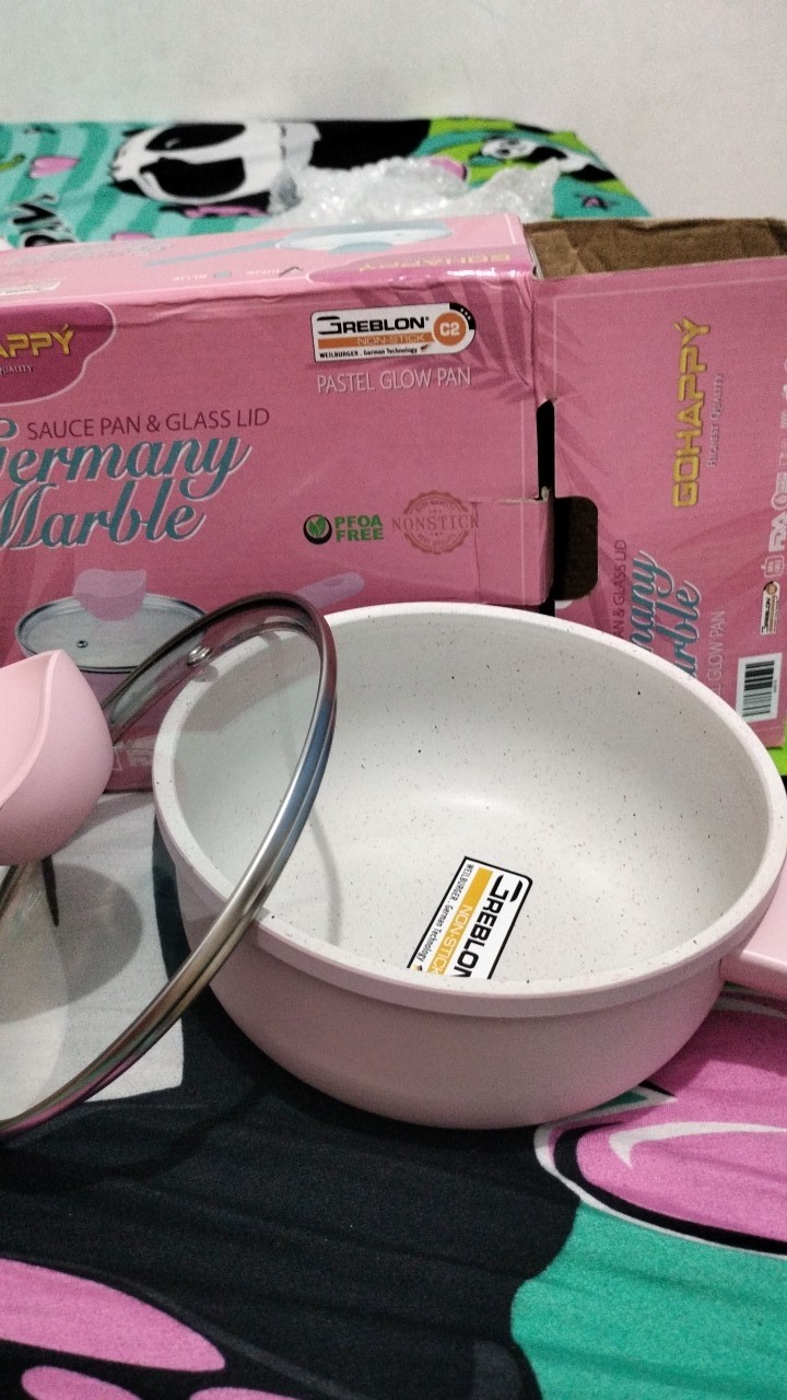 Sauce Pan 16 Cm Germany Marble - Panci Susu Milk Glow Pastel Pan Greblon Beautiful Rose Pink Gh-g70