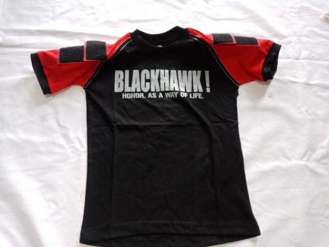 Kaos pendek tactical/blackhawk anak katun combed 24s merah dan hitam