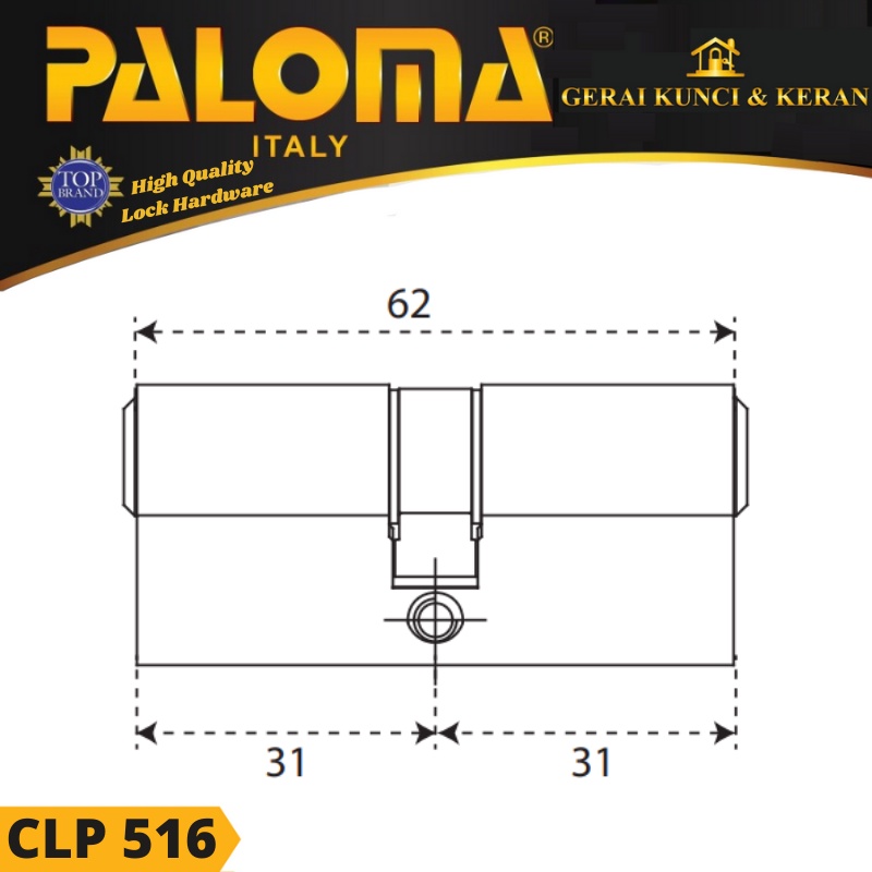 KUNCI Double Cylinder PALOMA CLP 516 DLX 62MM Computer Key HITAM MATT