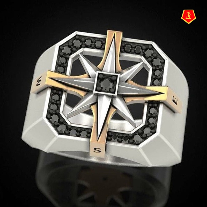 [Ready Stock]Men's Viking Compass Signet Ring S925 Silver Retro