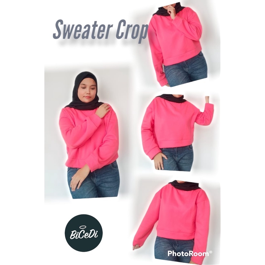 Sweater Crop Wanita Oversize Pink Myoga Cardigan Crop Wanita Fleece Katun Premium