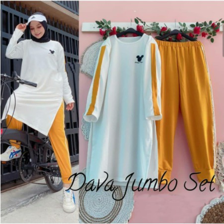 SET JUMBO DAVA MICKEY XXL Baju Setelan Training Olahraga Senam Wanita Hijab Muslimah Terkini Terbaru