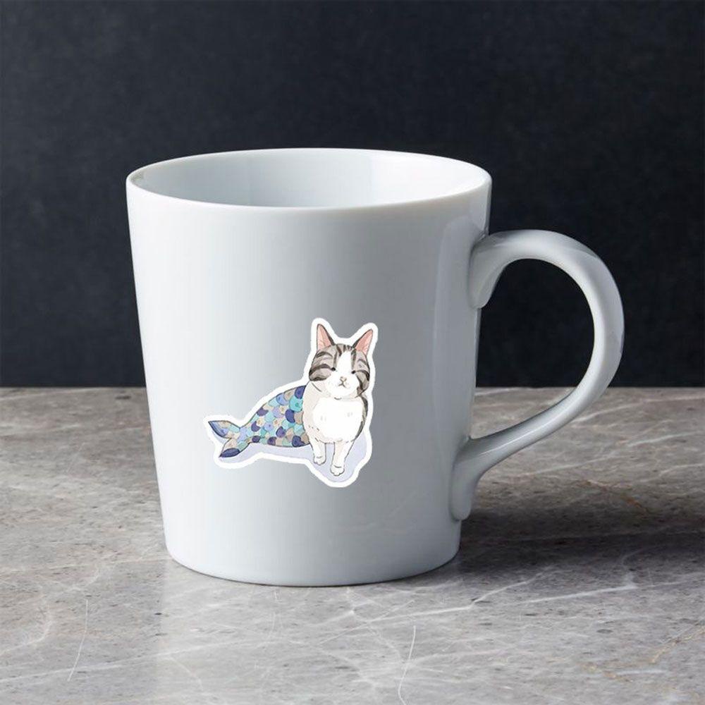 Stiker Desain Kartun Kucing Dan Bunga Gaya Minimalis