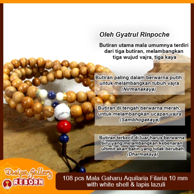 Tasbih / Mala Buddha 108 Kayu Gaharu Merauke 10mm with White Shell