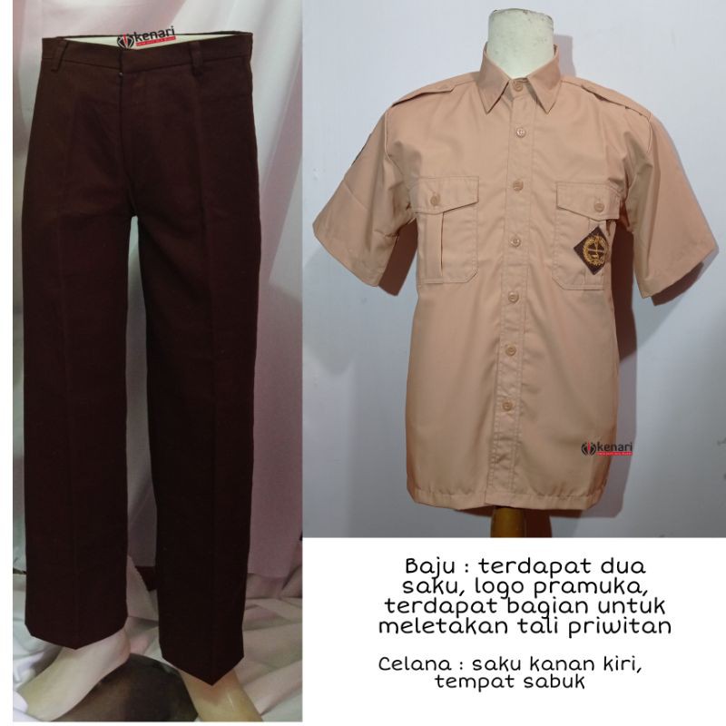 (S-Jumbo) Setelan Seragam Pramuka Pria Lengan Pendek SMP/SMA Baju Pramuka Laki-laki Plus Logo