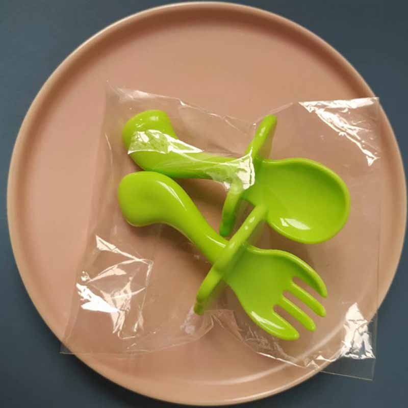 COD❤2Pcs/set Sendok + Garpu Bayi Gagang Pendek Untuk Bayi / Alat Makan Bayi / Sendok Dan Garpu Bayi Tri