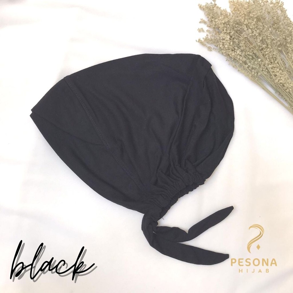 Ciput Turkey Silang/Inner Basic Turki Silang Menutup Kepala/Menyamarkan Wajah Bulat-Black