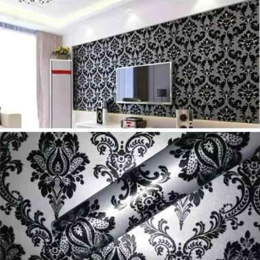 Wallpaper Sticker 5275 Motif Batik Hitam Putih Klasik / New 2020 / 9mx45cm