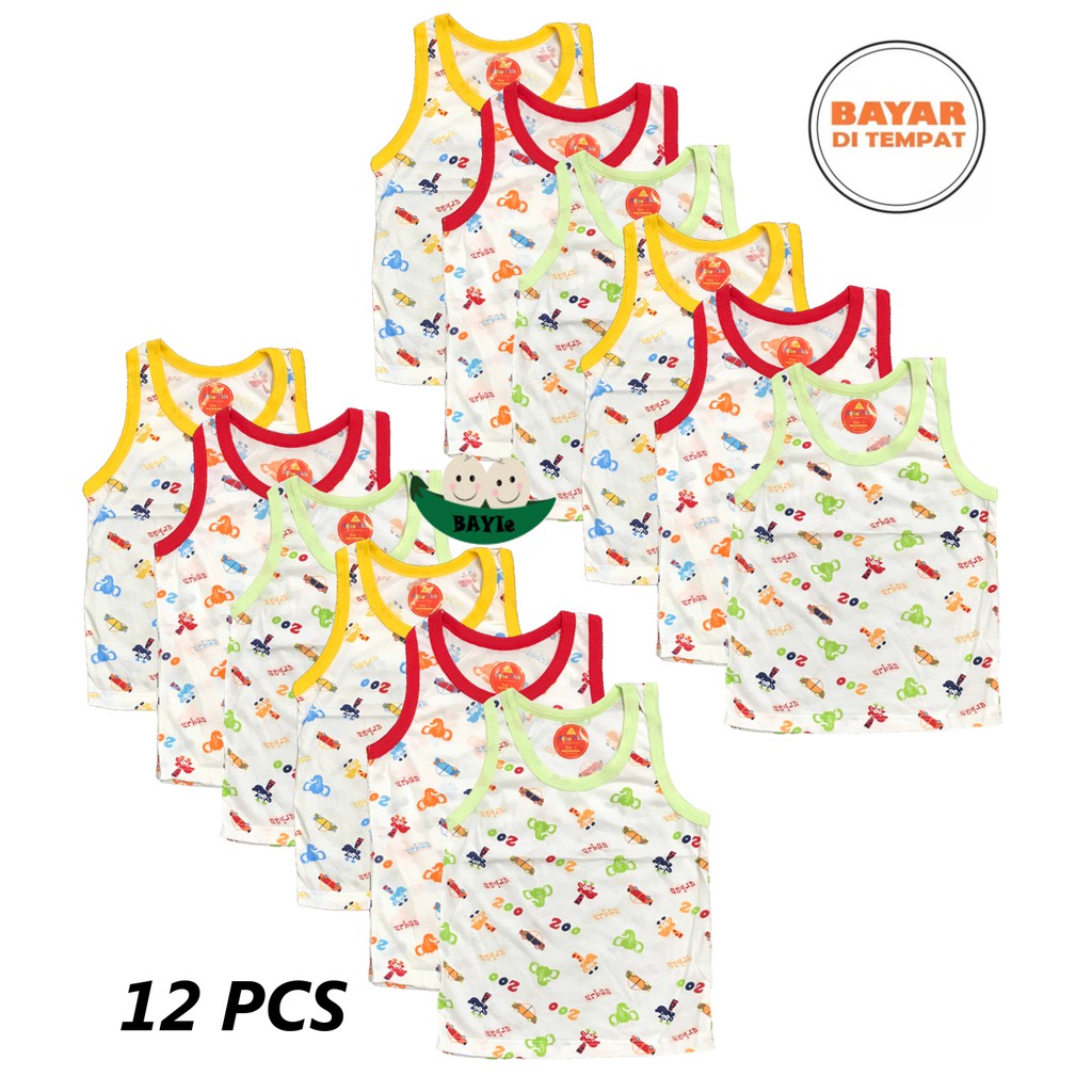 BAYIe -  12 PCS Kaos Singlet / Kutung Bayi/Anak Motif CARS AGREE KIDS Size S, M, L, XL