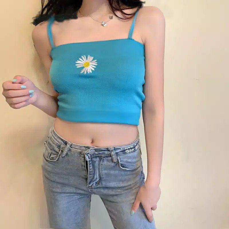 TANK TOP DAISY CROP / TANKTOP VEGA RIB BAHAN SPANDEX FIT L