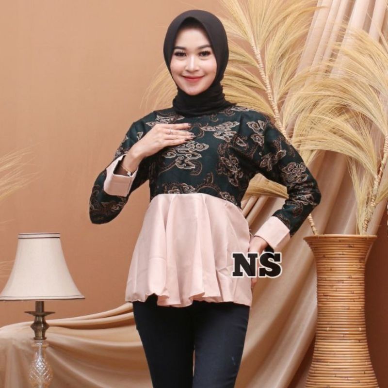 Batik wanita ASJ SA HRB026 Kenongo Kemeja Tosca Pendek-Mego calista