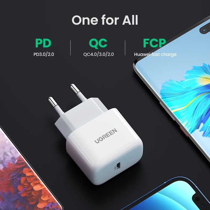 UGREEN MINI Charger 20W PD Fast Charging QC 3.0 4.0 untuk iPhone Android