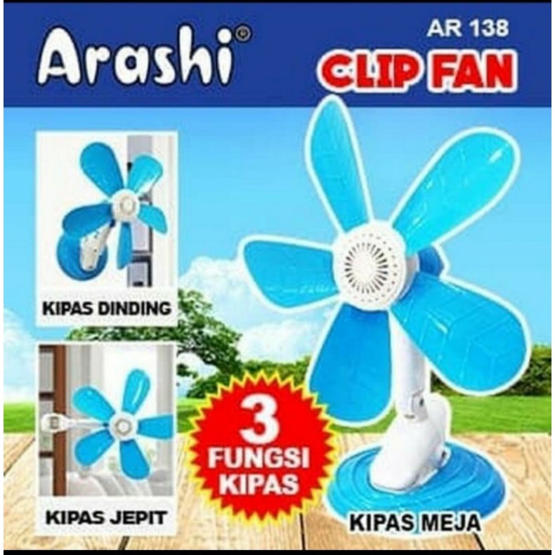 kipas ARASHI clip fan 20 watt 3 fungsi - meja - jepit - dinding