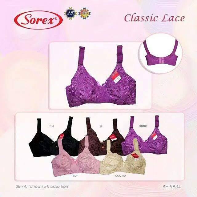 Bh Bra Sorex 9834 {Cup B ke C} Renda Brukat | Bra Tanpa Busa Tanpa Kawat |fjy#