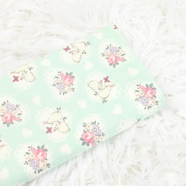 kain linen tipis motif animal kelinci jual persetenga meter cocok untuk sprei sarung bantal dll