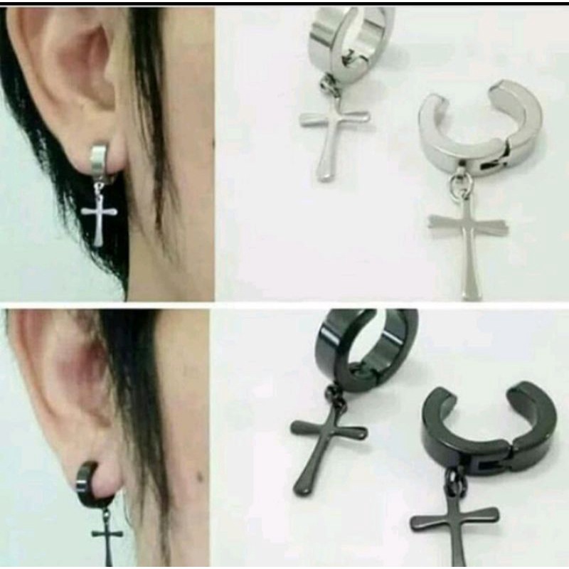 anting cowok salib model Korea kekinian