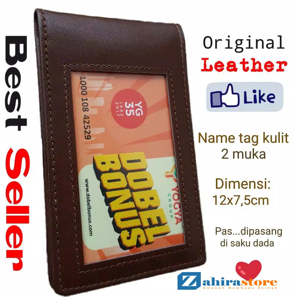 

Grosir Name tag kulit asli 2 muka nametag magnet id card holder koper kantor pegawai karyawan