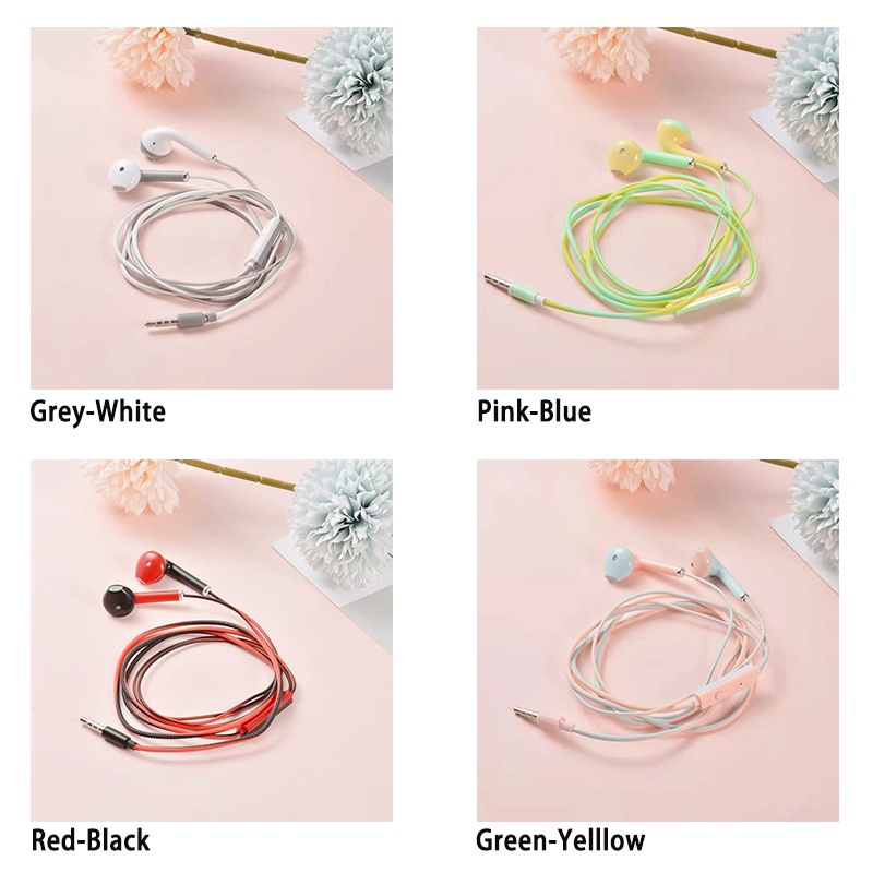 Fashion Headset Kabel In-Ear Blok Warna Baru Headset Stereo Dengan Mikrofon - olo