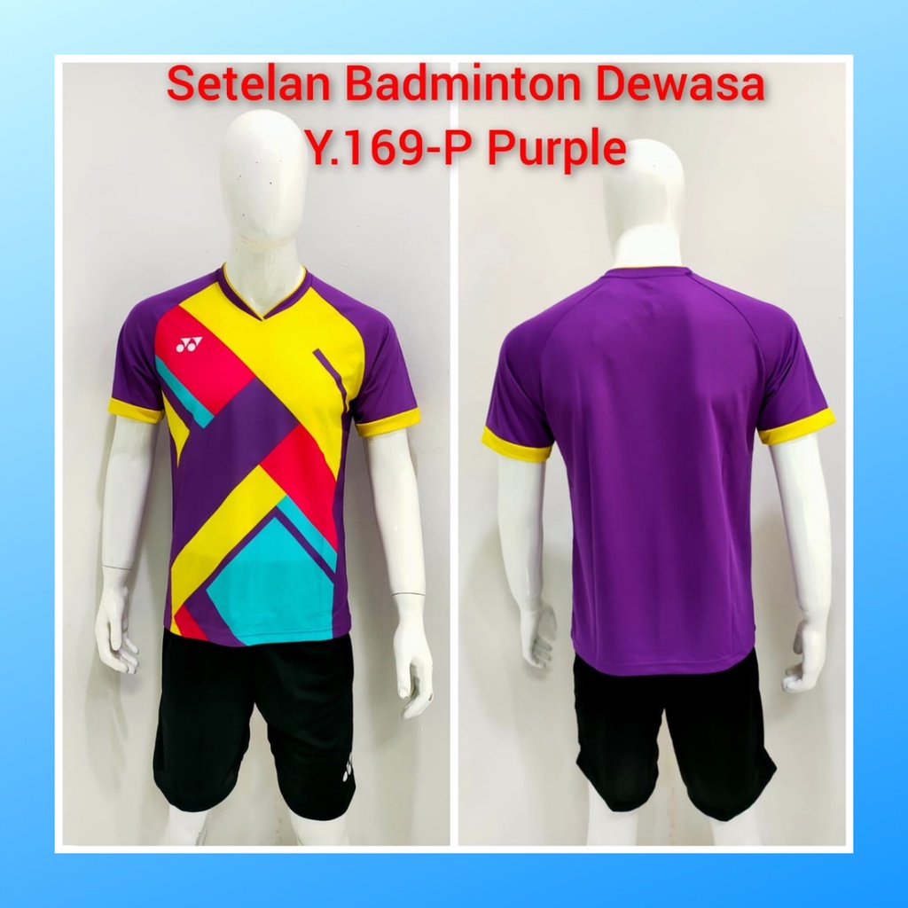 Kaos bulutangkis pria baju badminton dan celana jersey setelan wanita dewasa t-shirt outfit seragam jarsey kostum olahraga pakaian apparel sport jersy bulu tangkis casual jersi sudirman cup suit Y169 ungu purple polos