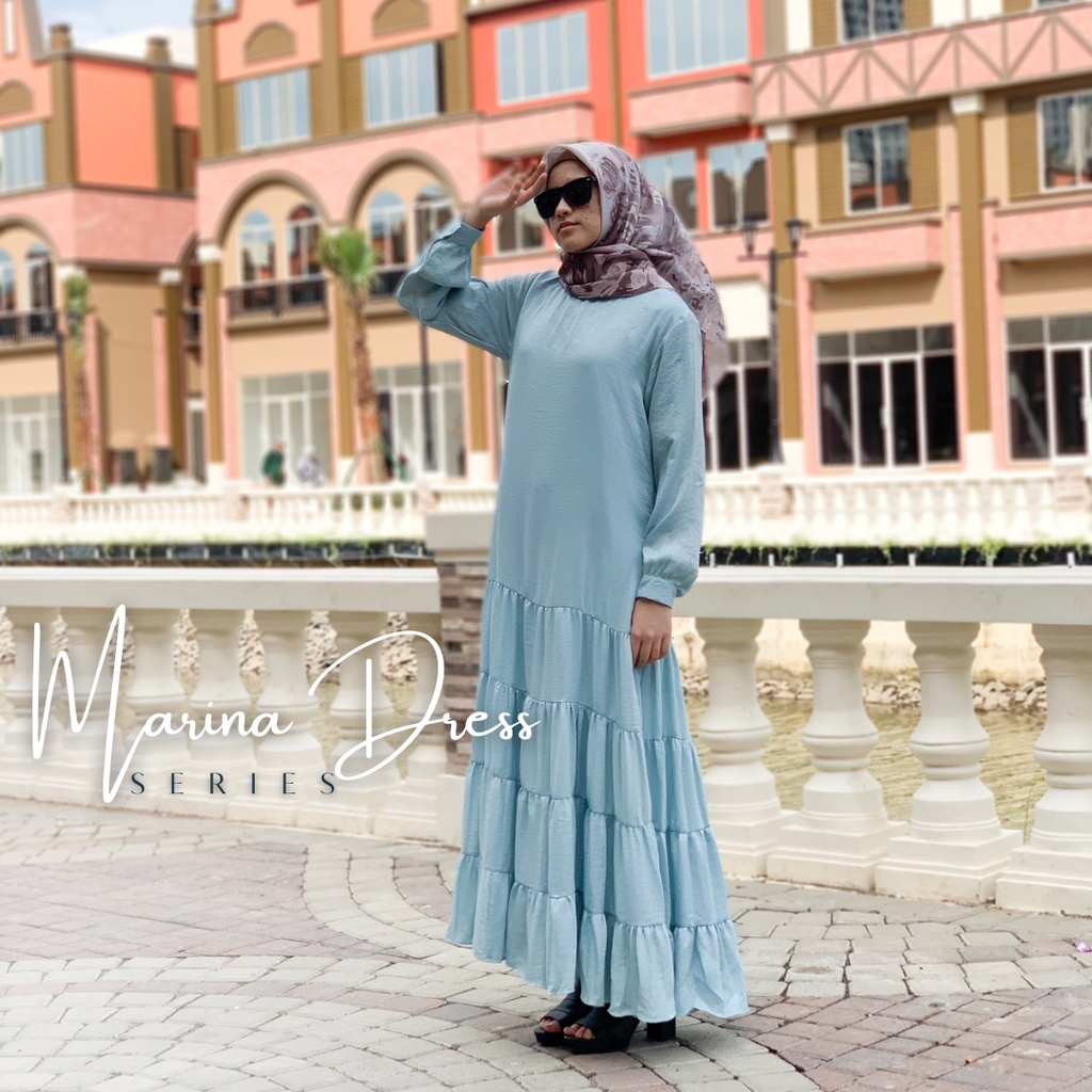MARINA DRESS BLUE by YUMNAA HIJAB - GAMIS UMBRELLA - GAMIS TERBARU 2022 - GAMIS PITA - GAMIS OBI - V