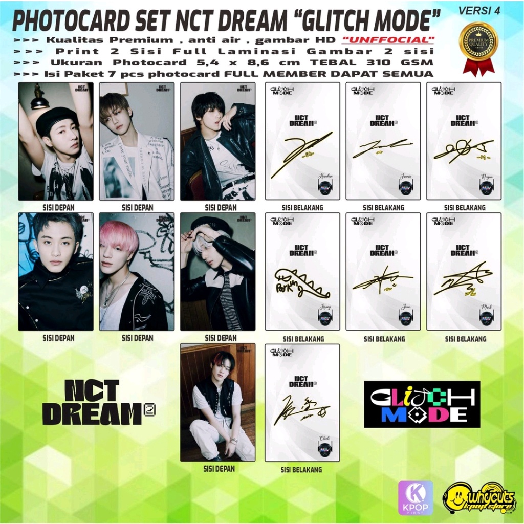 PHOTOCARD SET KPOP PREMIUM NCT DREAM // GLICTH MODE // FULL LAMINASI GLOSSY PRINT 2 SIS dan 1 SISI