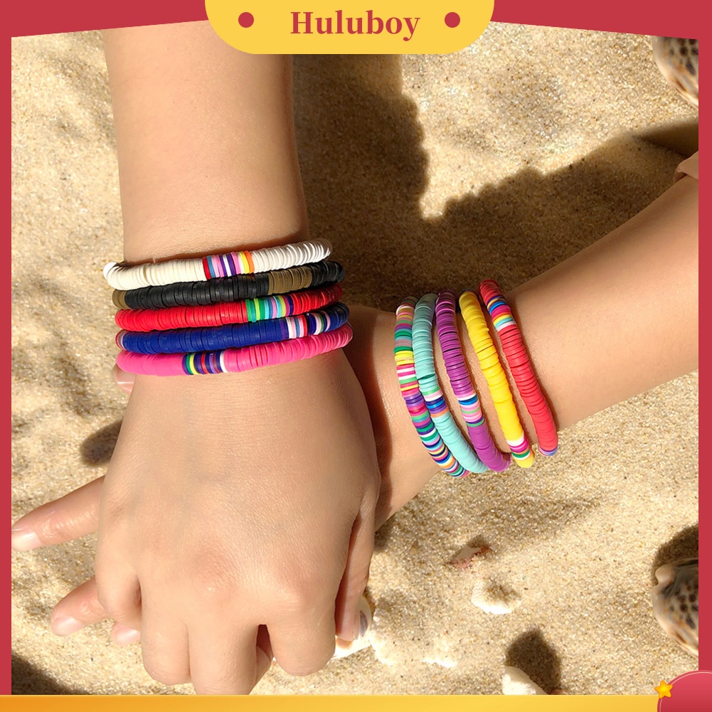 Hu Hu Hu Hu Hu Alat Bantu Pasang Kacamata♡ 5 / 7Pcs Gelang Manik-Manik Polymer Clay Warna Pelangi Gaya Boho Untuk Wanita