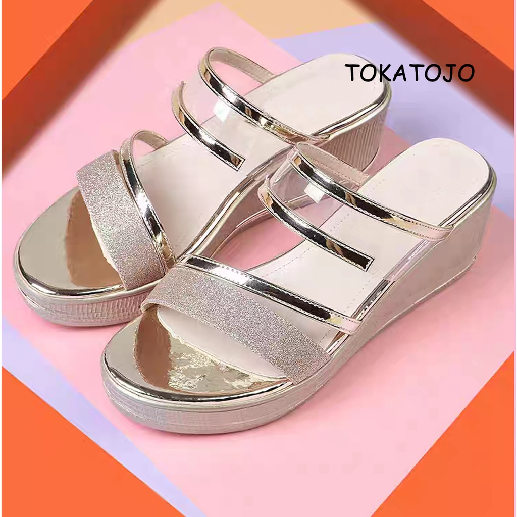 Sandal wedges wanita terbaru/sandal wedges wanita pesta terbaru/sandal wanita kekinian terbaru/sandal wedges wanita kondangan/sandal wedges wanita kokop sandal wedges hak 5 cm